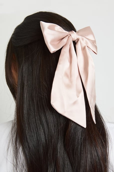 Champagne Satin Large Hair Bow Clip - Image 1