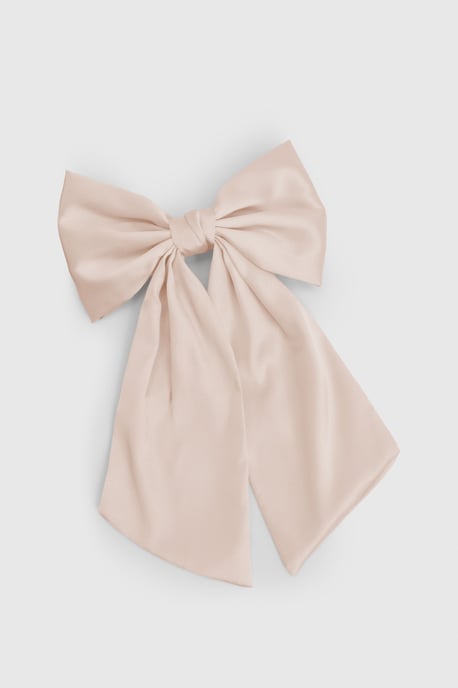Champagne Satin Large Hair Bow Clip - Image 2