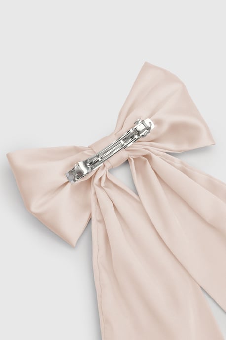 Champagne Satin Large Hair Bow Clip - Image 3