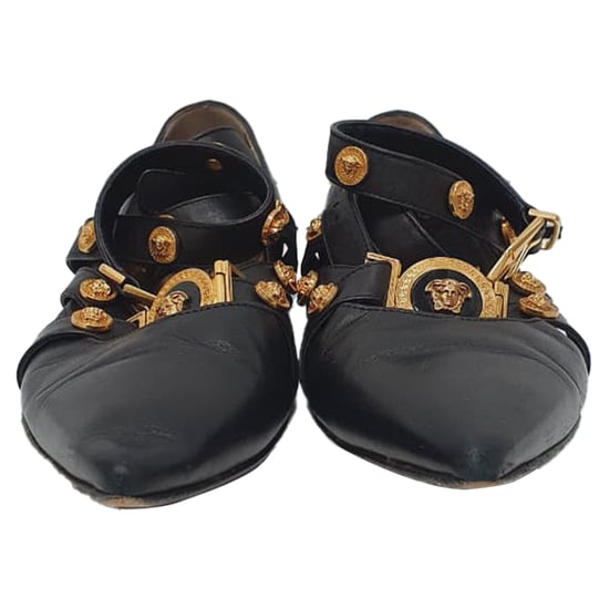 Versace Tribute Logo Ballerina Flats in Black Leather - Image 2