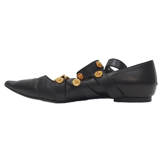 Versace Tribute Logo Ballerina Flats in Black Leather - Image 4