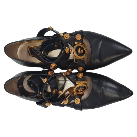 Versace Tribute Logo Ballerina Flats in Black Leather - Image 5