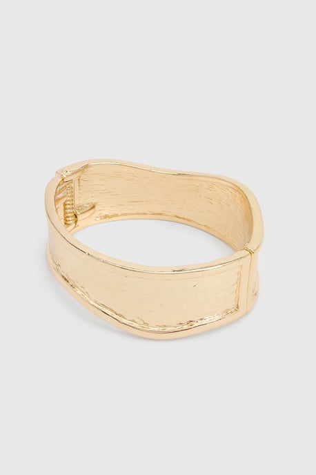 Gold Hammered Abstract Snap Bangle - Image 2