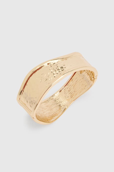 Gold Hammered Abstract Snap Bangle - Image 3