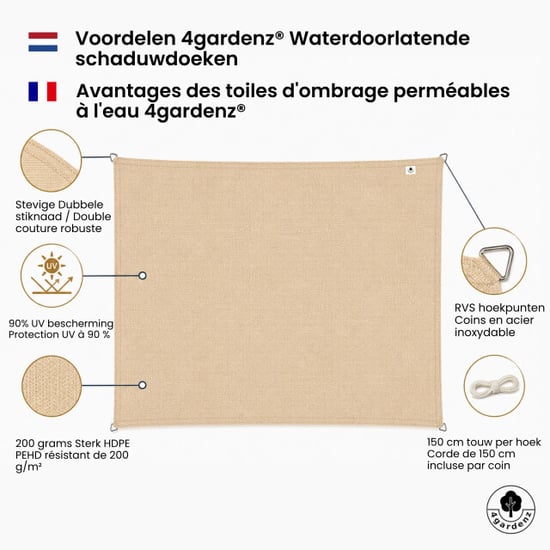4gardenz Schaduwdoek waterdoorlatend rechthoek 2,5x3 mtr - - Image 6