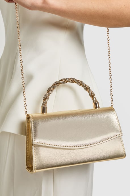 Gold Embellished Twist Handle Grab Bag - Image 1