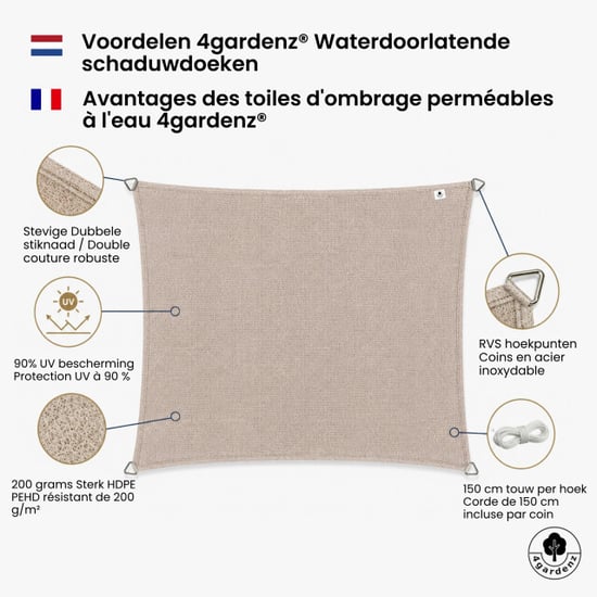 4gardenz Schaduwdoek waterdoorlatend rechthoek 2x4 mtr - - Image 4