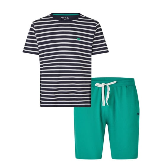 Phil & Co Heren shortama korte pyjama set donkerblauw/groen gestreept - Image 1