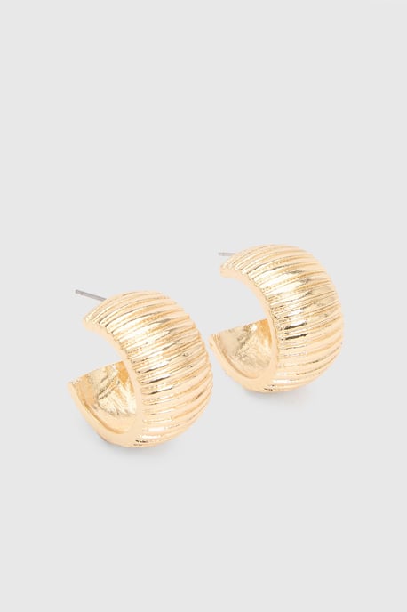 Chunky Ridged Hoop Earrings - Image 2