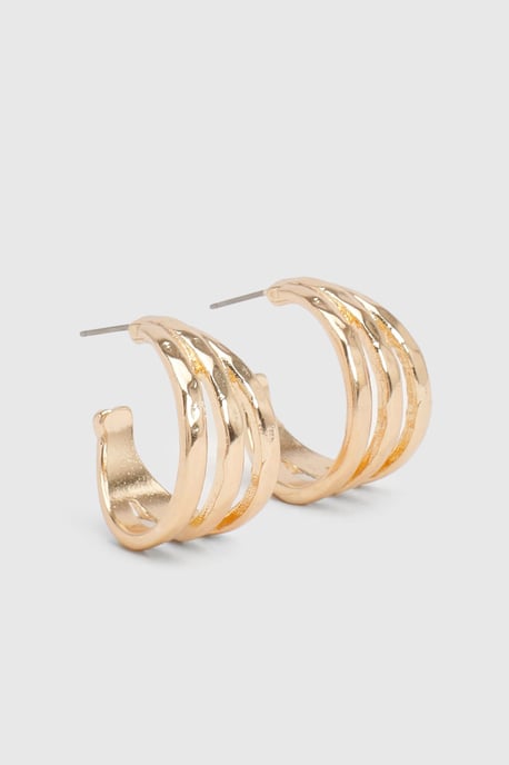 Hammered Triple Hoop Earrings - Image 2
