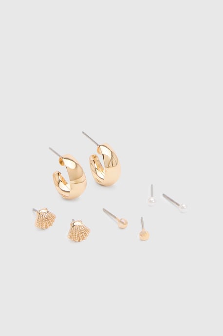 Mini Shell Detail Earrings 4 Pack - Image 2