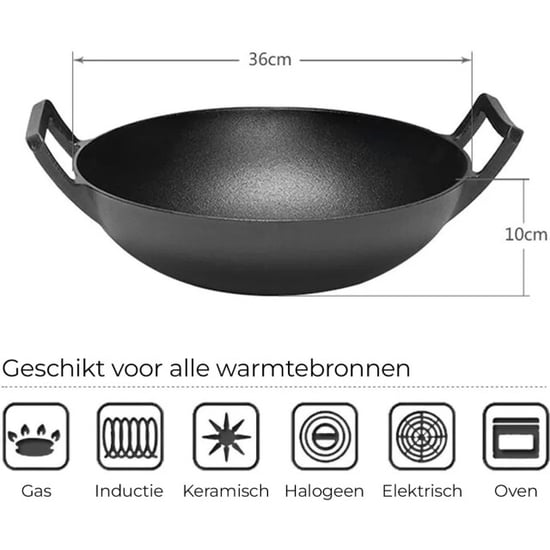 GrillX Wokpan gietijzer met houten deksel Ø 36cm gietijzeren wadjan bbq - Image 4