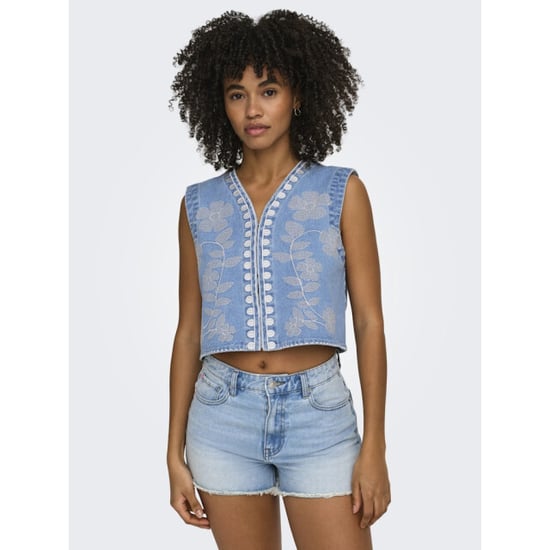 Only Onlnoella emb dnm waistcoat siji blue denim - Image 4