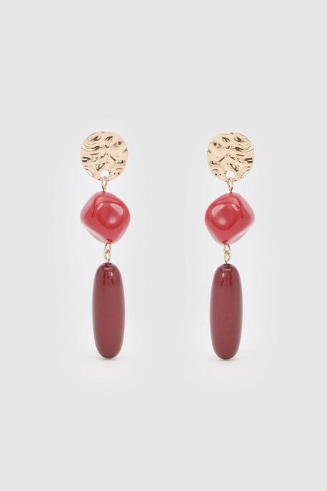 Red Stone Statement Drop Earrings - Image 2