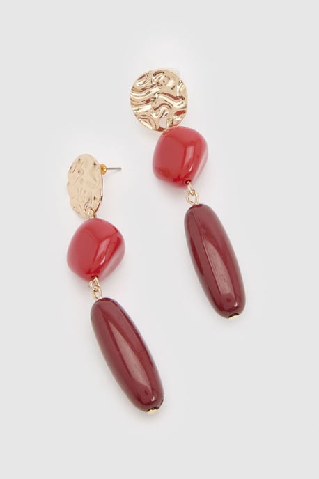 Red Stone Statement Drop Earrings - Image 3
