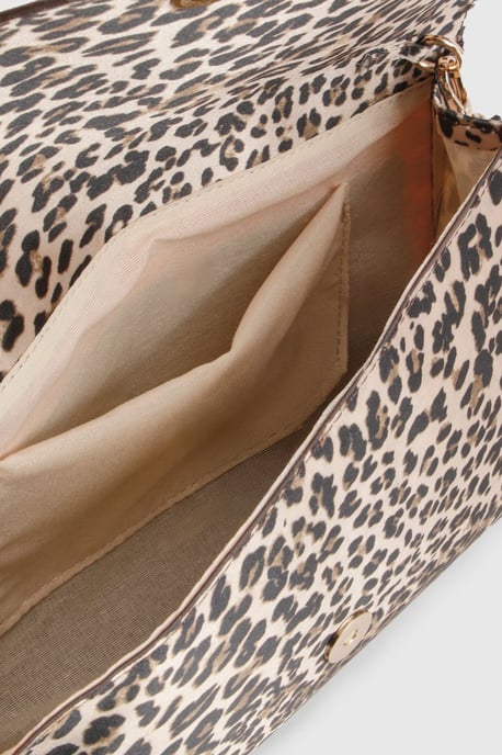 Leopard Print Satin Fold Over Structured Clutch Bag - Image 4
