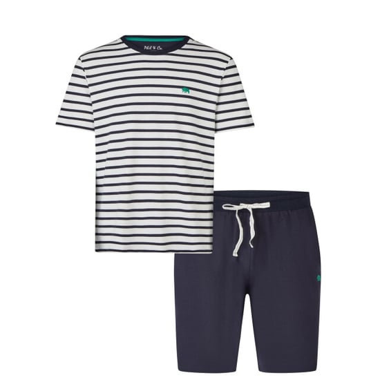 Phil & Co Heren shortama korte pyjama set crème/donkerblauw gestreept - Image 1