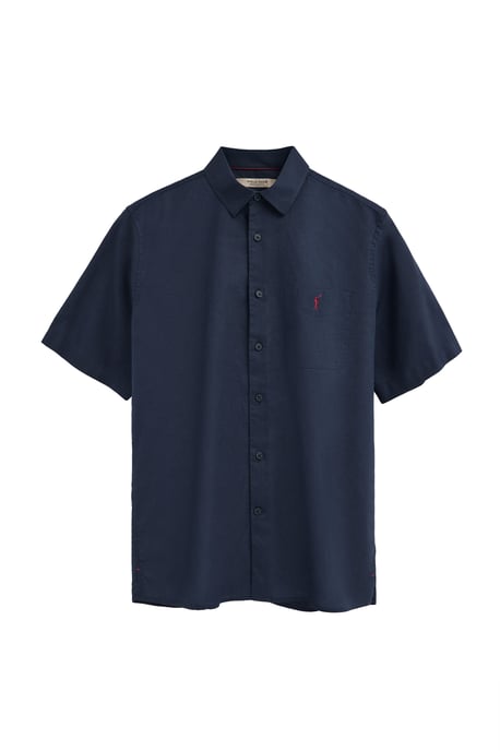 Marineblauw katoen-linnen hemd met korte mouwen, regular fit en Rigby Go-logo - Image 1