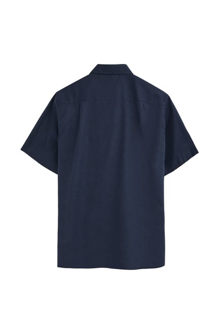 Marineblauw katoen-linnen hemd met korte mouwen, regular fit en Rigby Go-logo - Image 2