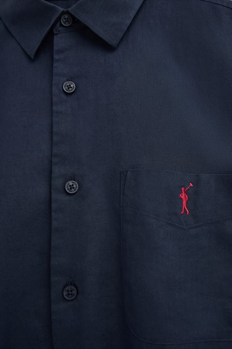 Marineblauw katoen-linnen hemd met korte mouwen, regular fit en Rigby Go-logo - Image 3