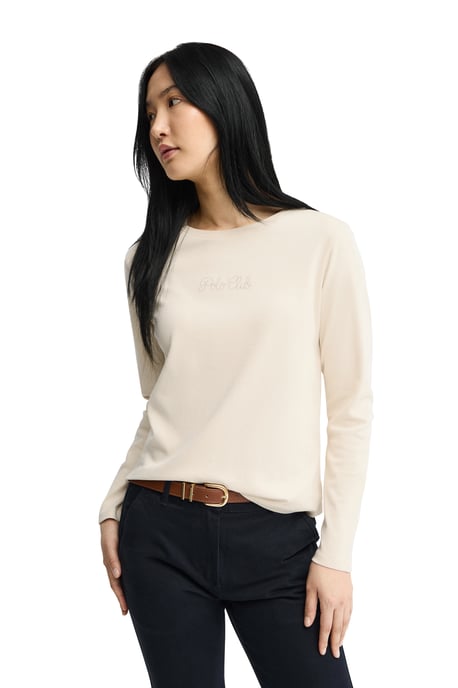 Crèmekleurig T-shirt met lange mouwen en glinsterend Polo Club-detail - Image 2