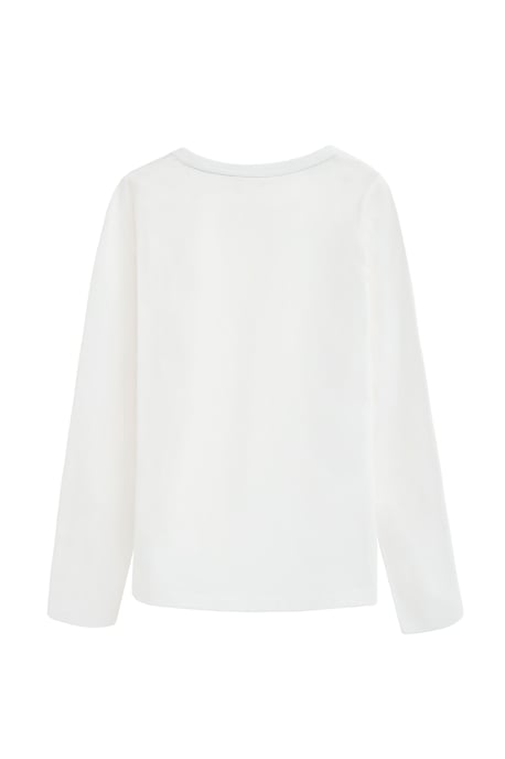 Wit T-shirt met lange mouwen, V-hals en geborduurd Rigby Go-logo - Image 2