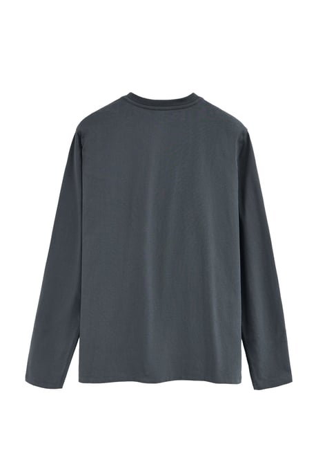 Steengrijs T-shirt met een henley-kraag en geborduurd Rigby Go-logo - Image 2