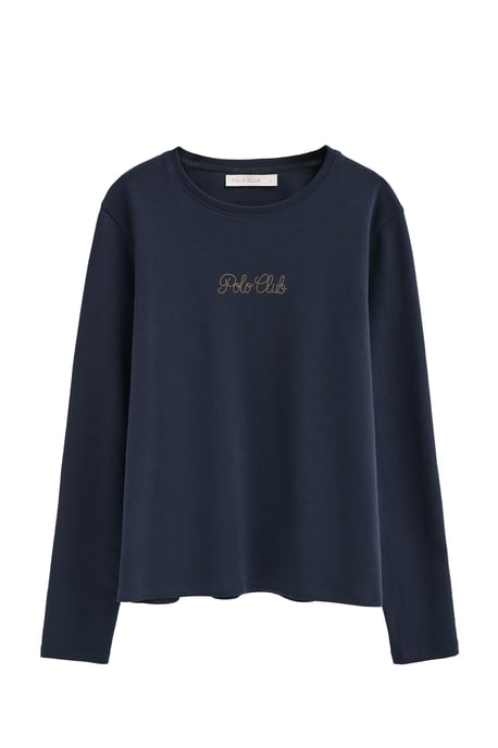 Marineblauw T-shirt met lange mouwen en glinsterend Polo Club-detail - Image 1