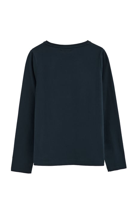 Marineblauw T-shirt met lange mouwen, ronde hals en geborduurd Rigby Go-logo - Image 2