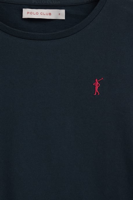 Marineblauw T-shirt met lange mouwen, ronde hals en geborduurd Rigby Go-logo - Image 3