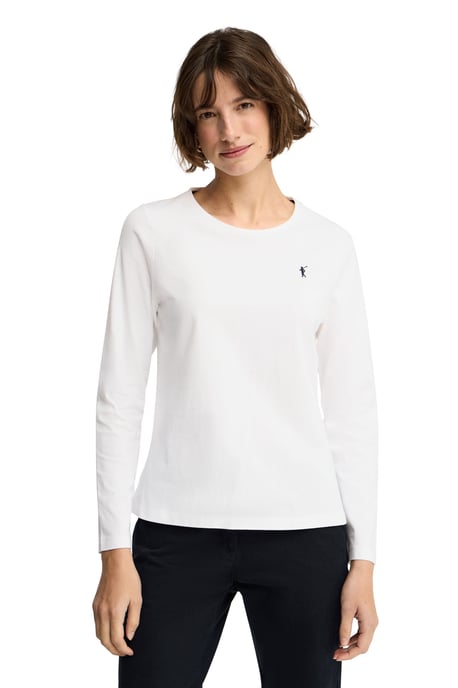 Wit T-shirt met lange mouwen, ronde hals en geborduurd Rigby Go-logo - Image 2