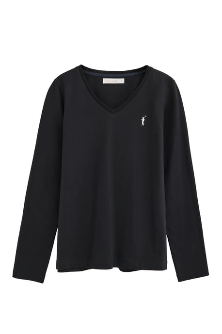 Zwart T-shirt met lange mouwen, V-hals en geborduurd Rigby Go-logo - Image 1