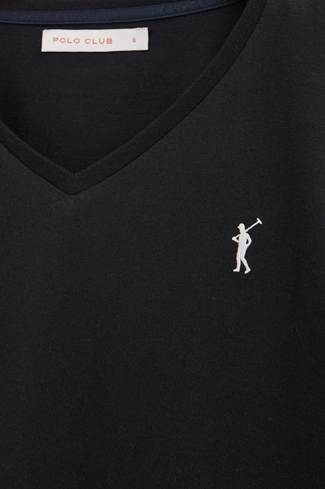 Zwart T-shirt met lange mouwen, V-hals en geborduurd Rigby Go-logo - Image 3