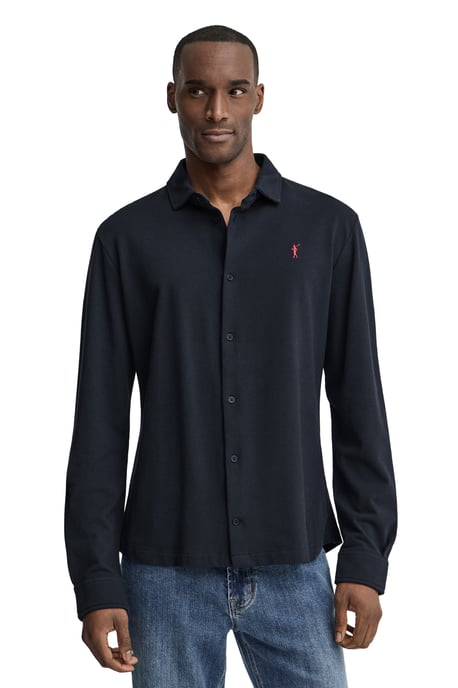 Marineblauwe polo met doorlopende knopen en geborduurd Rigby Go-logo - Image 2