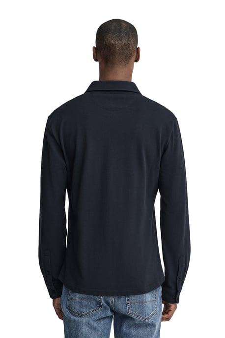 Marineblauwe polo met doorlopende knopen en geborduurd Rigby Go-logo - Image 4