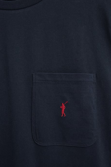 Marineblauw T-shirt met een borstzakje en Rigby Go-logo - Image 3