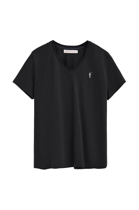 Pack van twee T-shirts voor dames in zwart en wit met korte mouwen, V-hals en geborduurd Rigby Go-logo - Image 3
