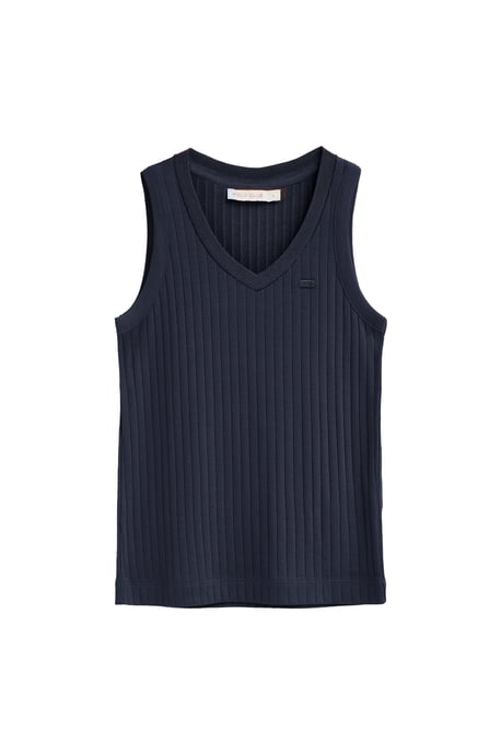 Marineblauw T-shirt zonder mouwen van ribstof met V-hals en Polo Club-logo - Image 1