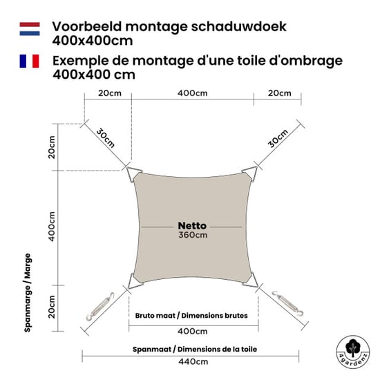 4gardenz Schaduwdoek waterdoorlatend vierkant 2x2 mtr - - Image 3