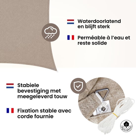 4gardenz Schaduwdoek waterdoorlatend vierkant 2x2 mtr - - Image 6