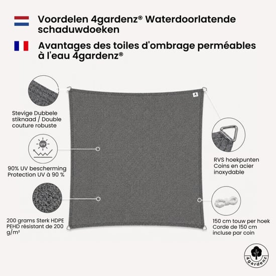 4gardenz Schaduwdoek waterdoorlatend vierkant 3x3 mtr - - Image 6