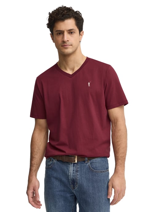 Bordeauxrood T-shirt met V-hals en Rigby Go-logo - Image 2