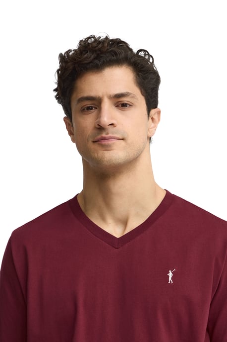 Bordeauxrood T-shirt met V-hals en Rigby Go-logo - Image 4