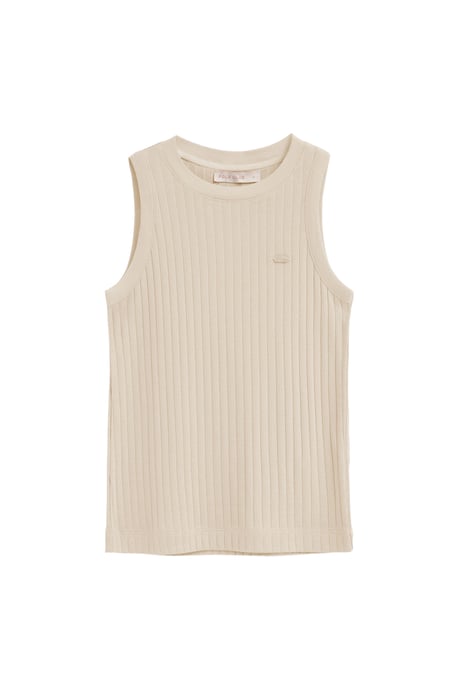 Beige T-shirt zonder mouwen van ribstof met Polo Club-logo - Image 1