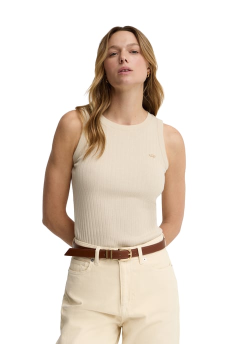 Beige T-shirt zonder mouwen van ribstof met Polo Club-logo - Image 2