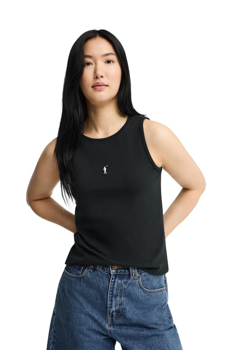 Zwart T-shirt zonder mouwen met slim fit en geborduurd Rigby Go-logo - Image 2