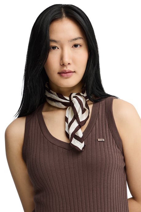 Chocoladebruin T-shirt zonder mouwen van ribstof met V-hals en Polo Club-logo - Image 4