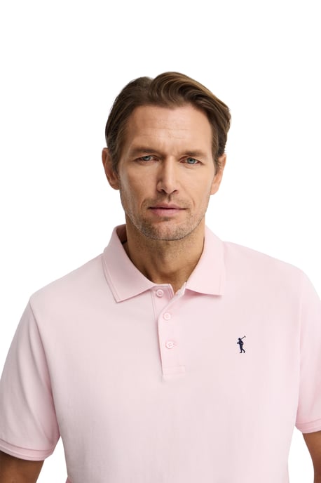 Pink short-sleeve polo shirt with Rigby Go embroidered logo - Image 3