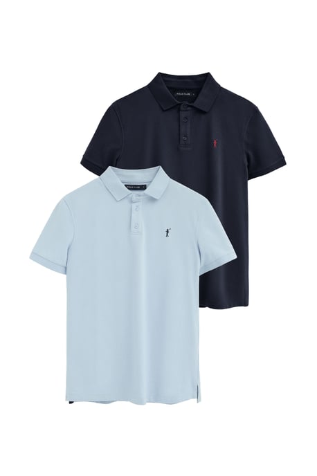 Pack van twee herenpolo's in marine- en lichtblauw met slim fit en geborduurd Rigby Go-logo - Image 1