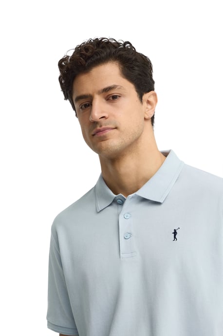 Lichtblauwe polo met korte mouwen en geborduurd Rigby Go-logo - Image 4